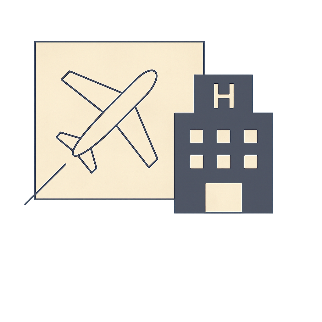 Ilustración de avión y hotel